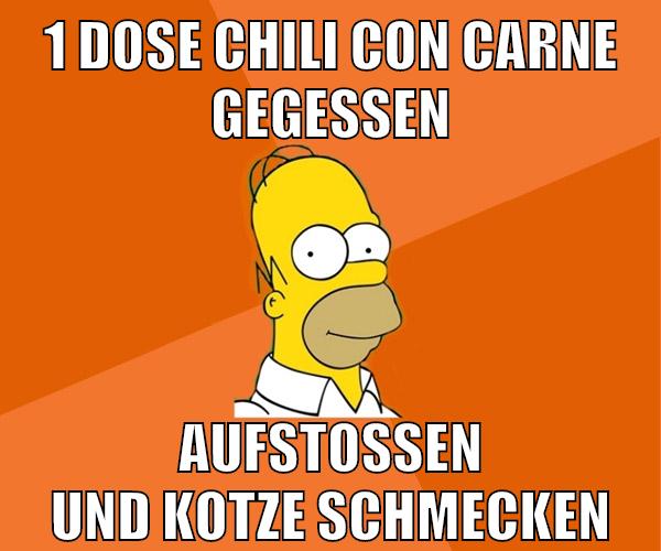 1 dose chili con carne gegessen aufstoßen und kotze schmecken