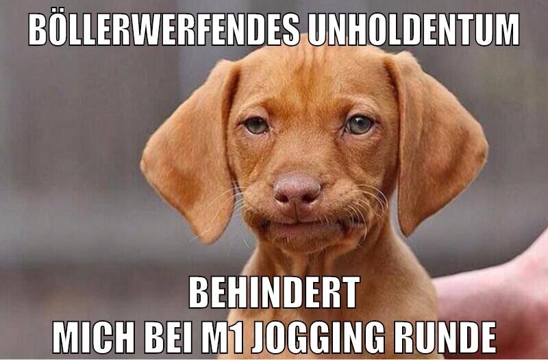 böllerwerfendes unholdentum behindert mich bei m1 jogging runde