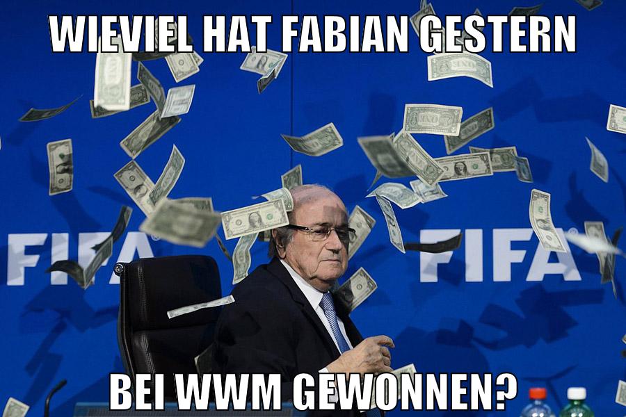 wieviel hat fabian gestern bei wwm gewonnen?