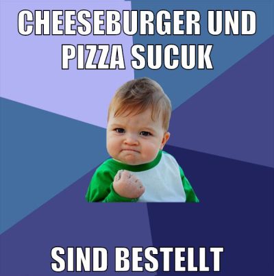 cheeseburger und pizza sucuk sind bestellt
