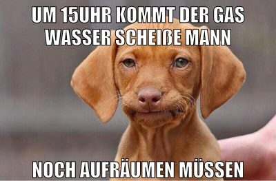 um 15uhr kommt der gas wasser scheiße mann noch aufräumen müssen