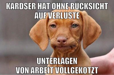 kardser hat ohne rücksicht auf verluste unterlagen von arbeit vollgekotzt
