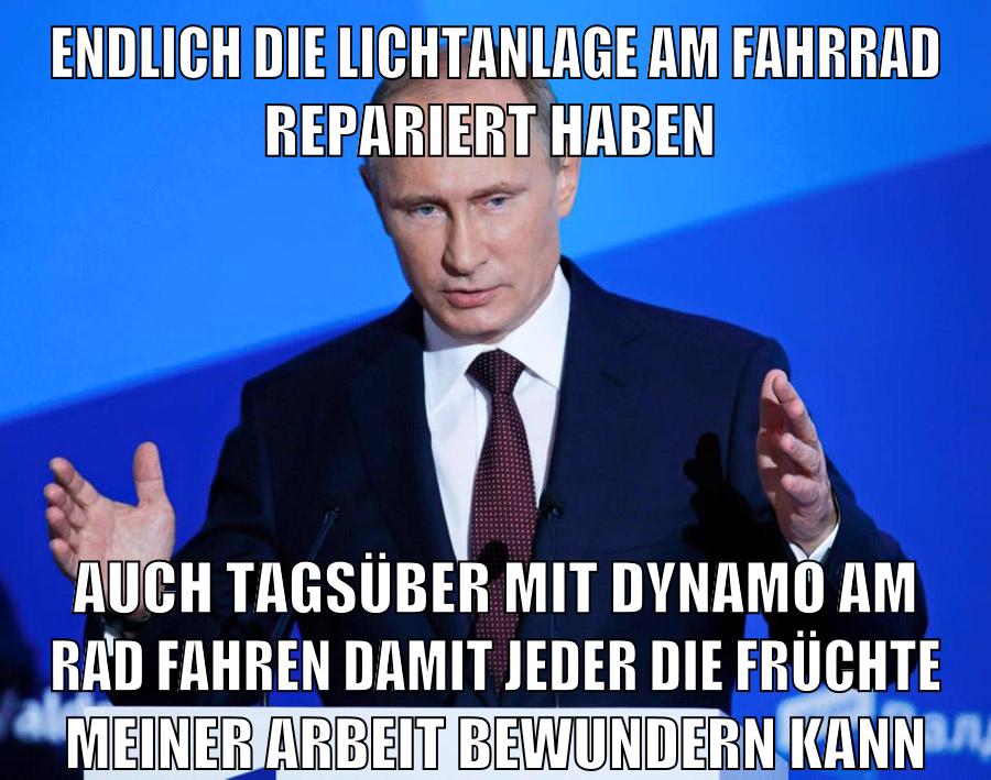 Endlich die lichtanlage am fahrrad repariert haben auch tagsüber mit dynamo am rad fahren damit jeder die früchte meiner arbeit bewundern kann