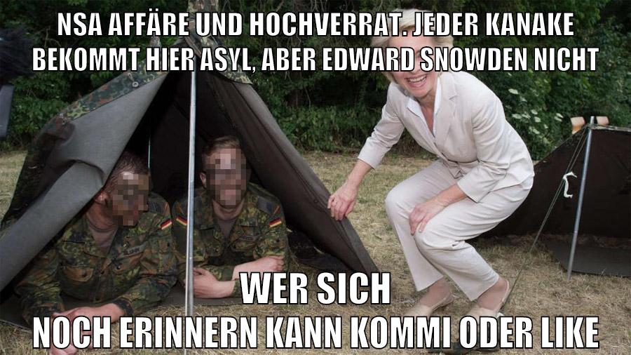 nsa affäre und hochverrat. jeder kanake bekommt hier asyl, aber edward snowden nicht wer sich noch erinnern kann kommi oder like