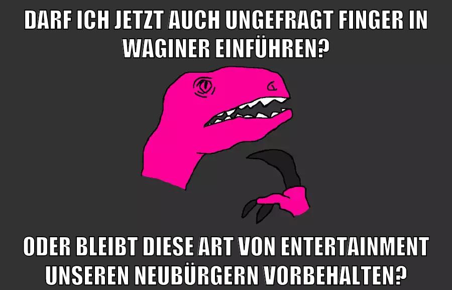 darf ich jetzt auch ungefragt finger in waginer einführen? oder bleibt diese art von entertainment unseren neubürgern vorbehalten?