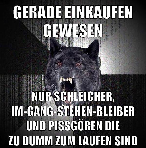 Gerade einkaufen gewesen Nur Schleicher, Im-Gang-Stehen-Bleiber und Pissgören die zu dumm zum laufen sind