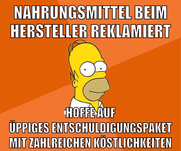 nahrungsmittel beim hersteller reklamiert hoffe auf üppiges entschuldigungspaket mit zahlreichen köstlichkeiten