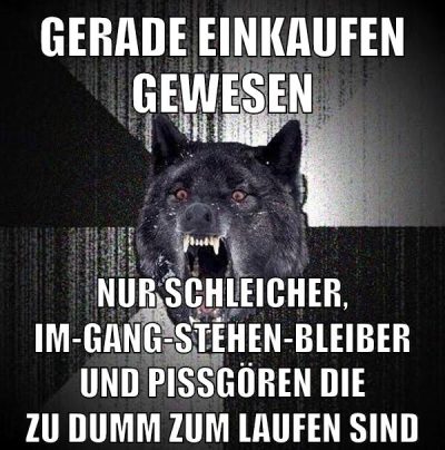 Gerade einkaufen gewesen Nur Schleicher, Im-Gang-Stehen-Bleiber und Pissgören die zu dumm zum laufen sind