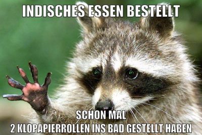 indisches essen bestellt schon mal 2 klopapierrollen ins Bad gestellt haben