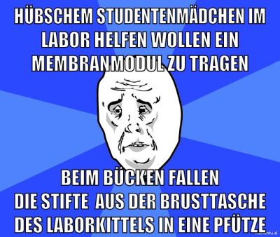 hübschem studentenmädchen im labor helfen wollen ein membranmodul zu tragen beim bücken fallen die stifte  aus der brusttasche des laborkittels in eine pfütze