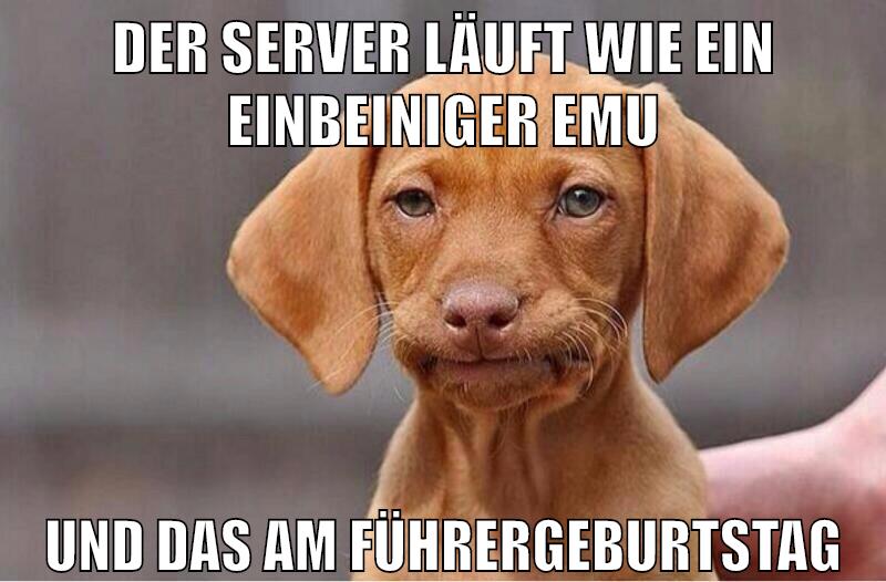 der server läuft wie ein einbeiniger emu und das am führergeburtstag