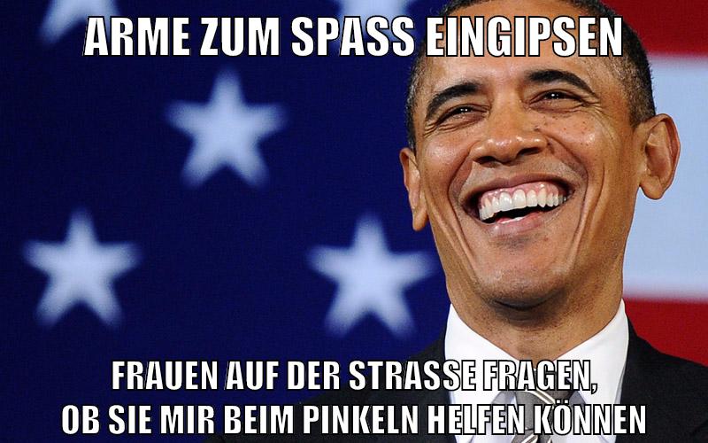 arme zum spass eingipsen frauen auf der strasse fragen, ob sie mir beim pinkeln helfen können