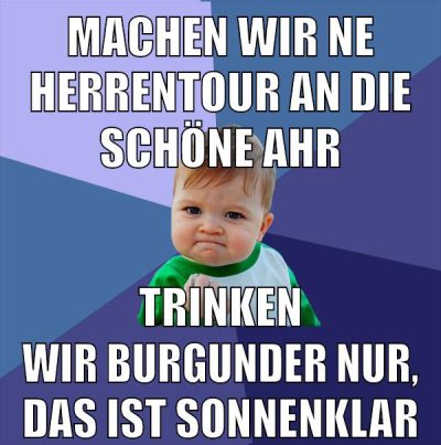 machen wir ne herrentour an die schöne ahr trinken wir burgunder nur, das ist sonnenklar