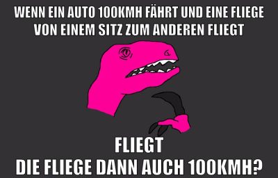 wenn ein auto 100kmh fährt und eine fliege von einem sitz zum anderen fliegt fliegt die fliege dann auch 100kmh?