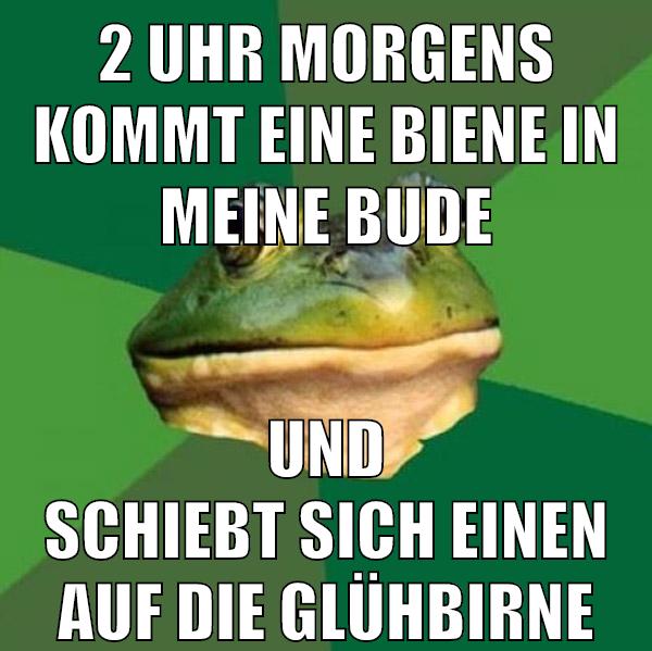 2 uhr morgens kommt eine biene in meine bude und schiebt sich einen auf die glühbirne