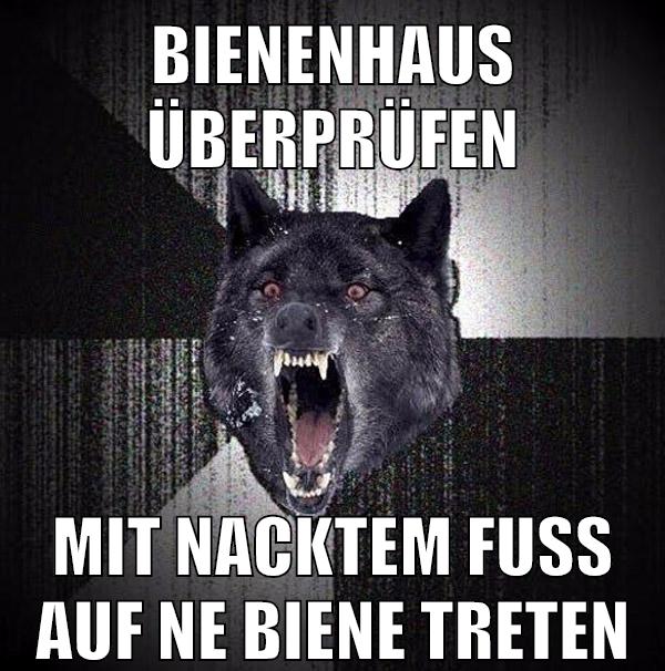 bienenhaus überprüfen mit nacktem fuß auf ne biene treten