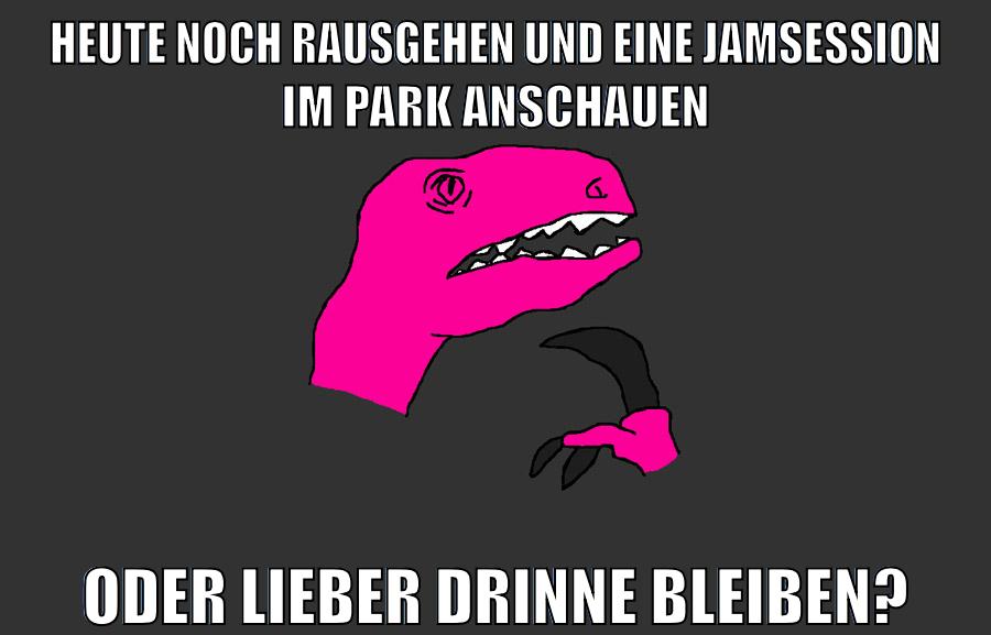 heute noch rausgehen und eine jamsession im park anschauen oder lieber drinne bleiben?