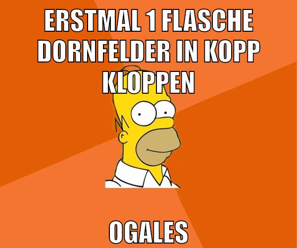erstmal 1 flasche dornfelder in kopp kloppen ogales