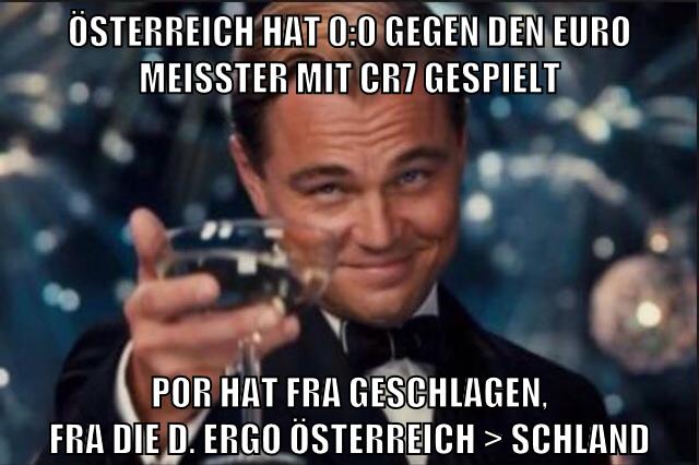 österreich hat 0:0 gegen den euro meisster mit cr7 gespielt por hat fra geschlagen, fra die d. ergo österreich > schland