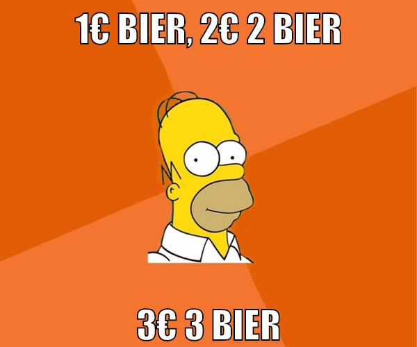 1€ bier, 2€ 2 bier 3€ 3 bier