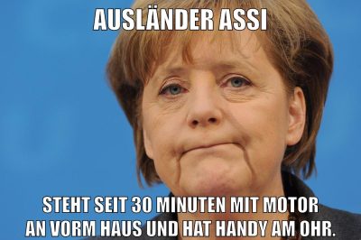 Ausländer Assi Steht seit 30 Minuten mit Motor an vorm Haus und hat Handy am Ohr.