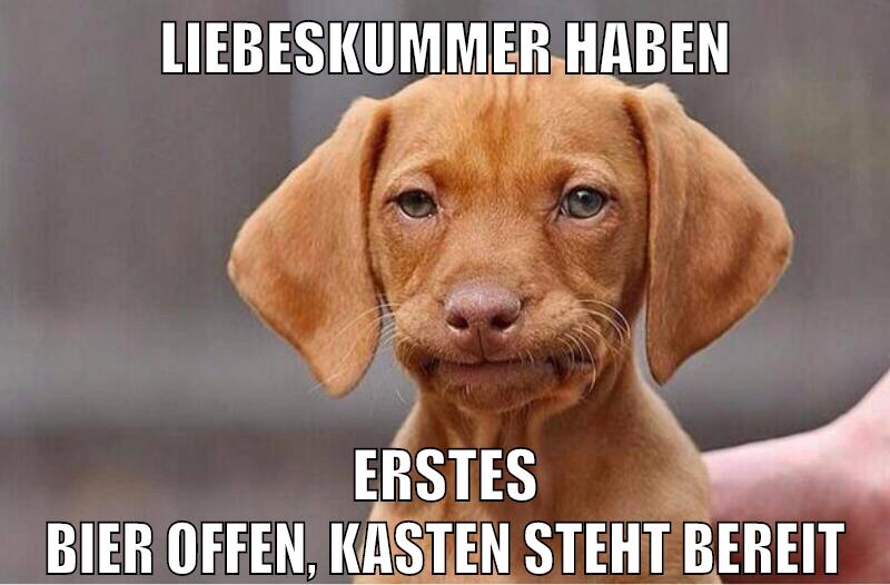 Liebeskummer haben erstes bier offen, kasten steht bereit
