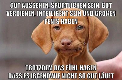 gut aussehen, sportlichen sein, gut verdienen, intelligent sein und großen penis haben trotzdem das fühl haben dass es irgendwie nicht so gut läuft