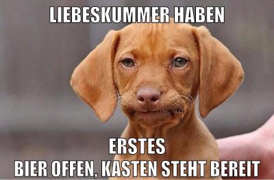 Liebeskummer haben erstes bier offen, kasten steht bereit