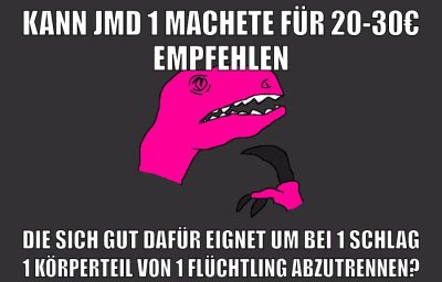 kann jmd 1 machete für 20-30€ empfehlen die sich gut dafür eignet um bei 1 schlag 1 körperteil von 1 flüchtling abzutrennen?