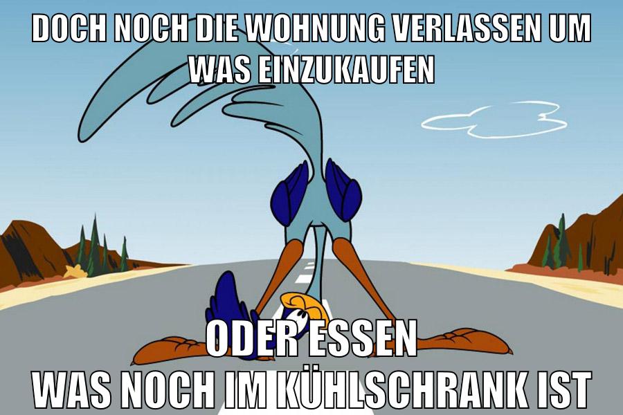 doch noch die wohnung verlassen um was einzukaufen oder essen was noch im kühlschrank ist