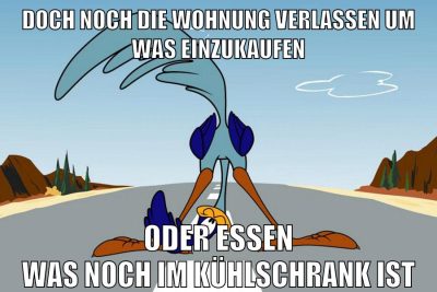 doch noch die wohnung verlassen um was einzukaufen oder essen was noch im kühlschrank ist