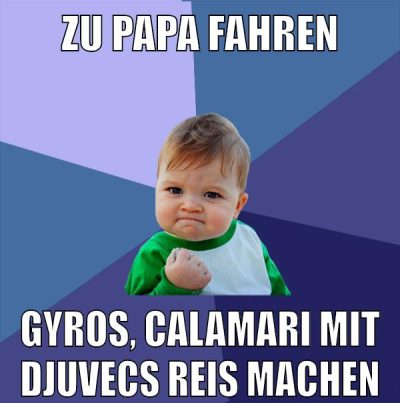 zu papa fahren gyros, calamari mit djuvecs reis machen