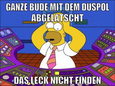 ganze bude mit dem duspol abgelatscht das leck nicht finden