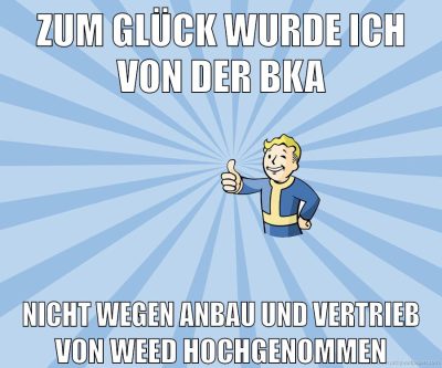zum glück wurde ich von der bka nicht wegen anbau und vertrieb von weed hochgenommen