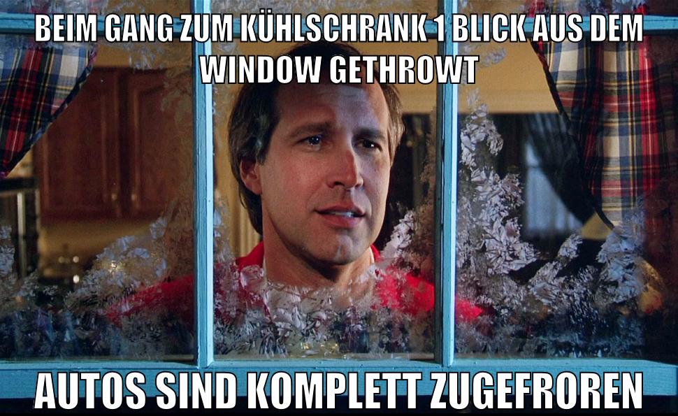 beim gang zum kühlschrank 1 blick aus dem window gethrowt autos sind komplett zugefroren