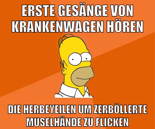 erste gesänge von krankenwagen hören die herbeyeilen um zerböllerte muselhände zu flicken