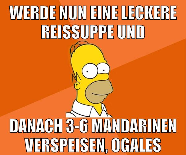 werde nun eine leckere reissuppe und danach 3-6 mandarinen verspeisen, ogales