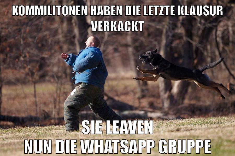 Kommilitonen haben die letzte Klausur verkackt Sie leaven nun die WhatsApp Gruppe
