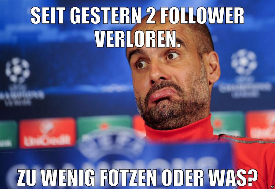 Seit gestern 2 Follower verloren. Zu wenig Fotzen oder was?