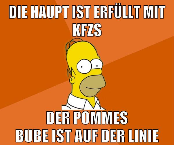 die haupt ist erfüllt mit kfzs der pommes bube ist auf der linie