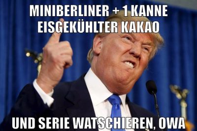 miniberliner + 1 kanne eisgekühlter kakao und serie watschieren, owa