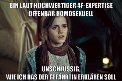 bin laut hochwertiger 4f-expertise offenbar homosexuell unschlüssig, wie ich das der gefährtin erklären soll