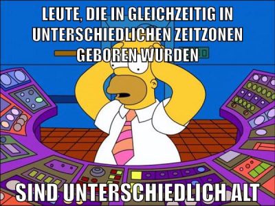 LEUTE, DIE IN GLEICHZEITIG IN UNTERSCHIEDLICHEN ZEITZONEN GEBOREN WURDEN SIND UNTERSCHIEDLICH ALT