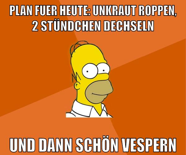plan fuer heute: unkraut roppen, 2 stündchen dechseln und dann schön vespern