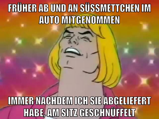 Früher ab und an süßmettchen im auto mitgenommen immer nachdem ich sie abgeliefert habe, am sitz geschnüffelt
