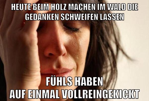 Heute beim Holz machen im Wald die Gedanken schweifen lassen Fühls haben auf einmal vollreingekickt