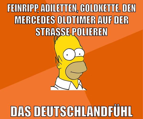 feinripp, adiletten, goldkette. den mercedes oldtimer auf der straße polieren das deutschlandfühl