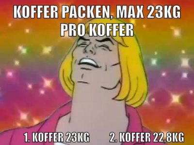 koffer packen, max 23kg pro koffer 1. koffer 23kg          2. koffer 22,8kg