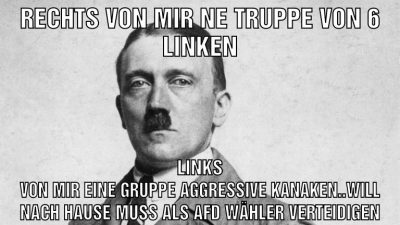 Rechts von mir ne Truppe von 6 linken Links von mir eine Gruppe Aggressive kanaken..will nach Hause Muss als afd Wähler verteidigen