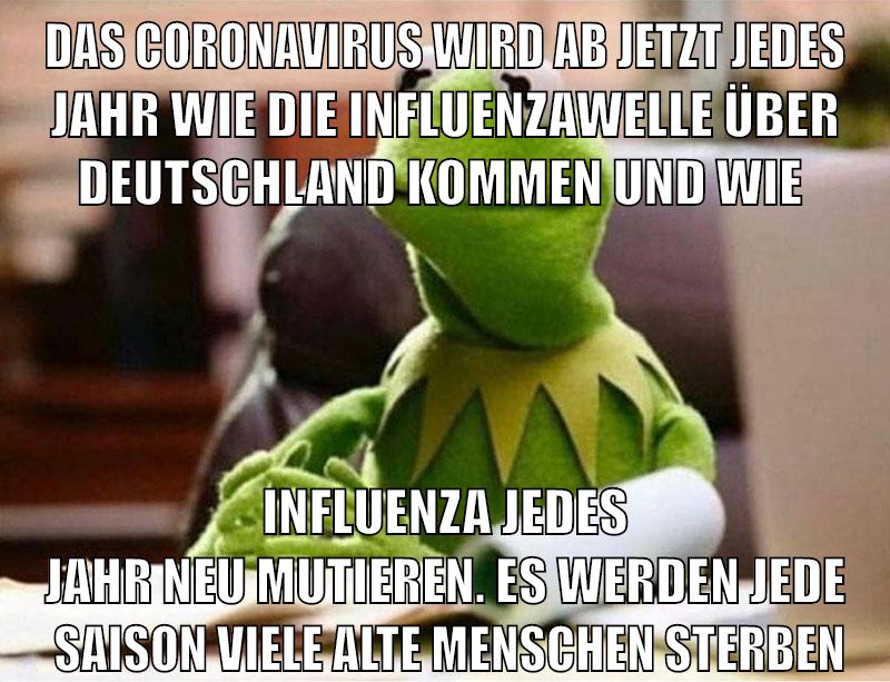 das coronavirus wird ab jetzt jedes jahr wie die influenzawelle über deutschland kommen und wie influenza jedes jahr neu mutieren. es werden jede  saison viele alte menschen sterben
